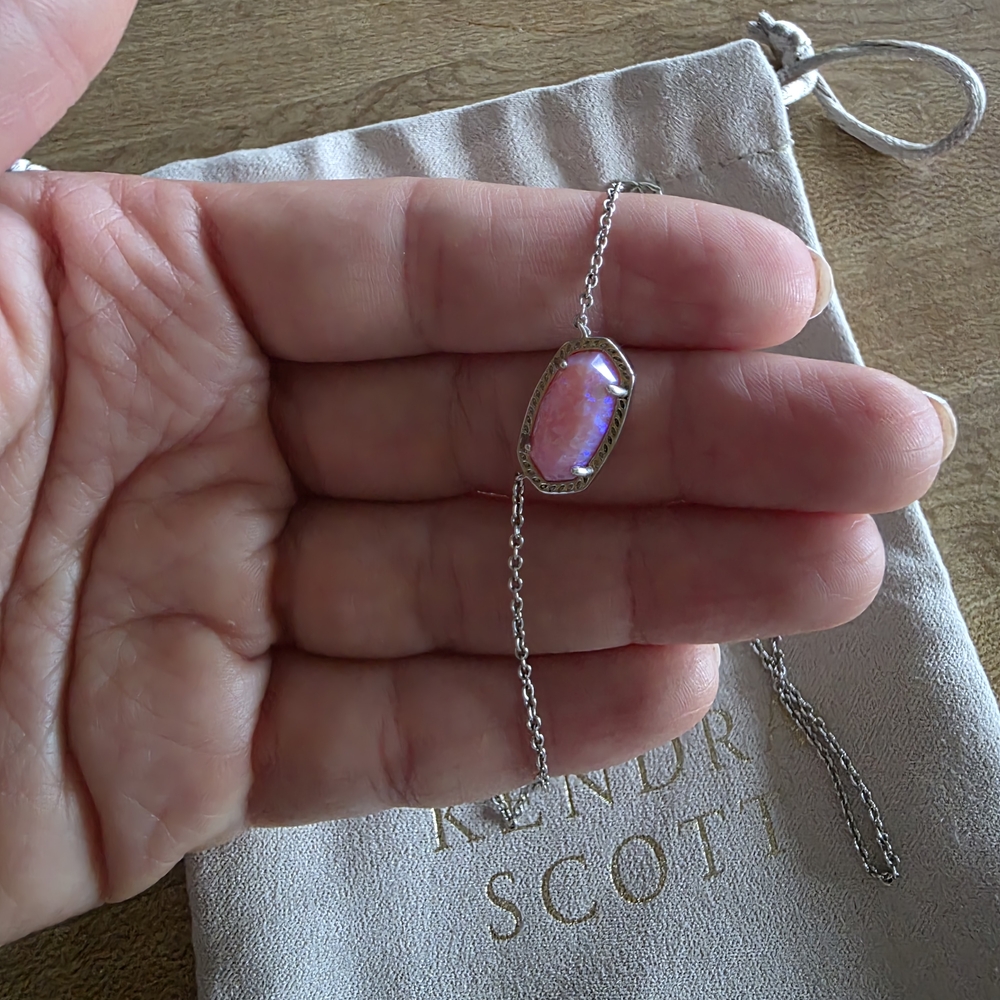 Kendra Scott Silver Necklace with Iridescent Pink Stone